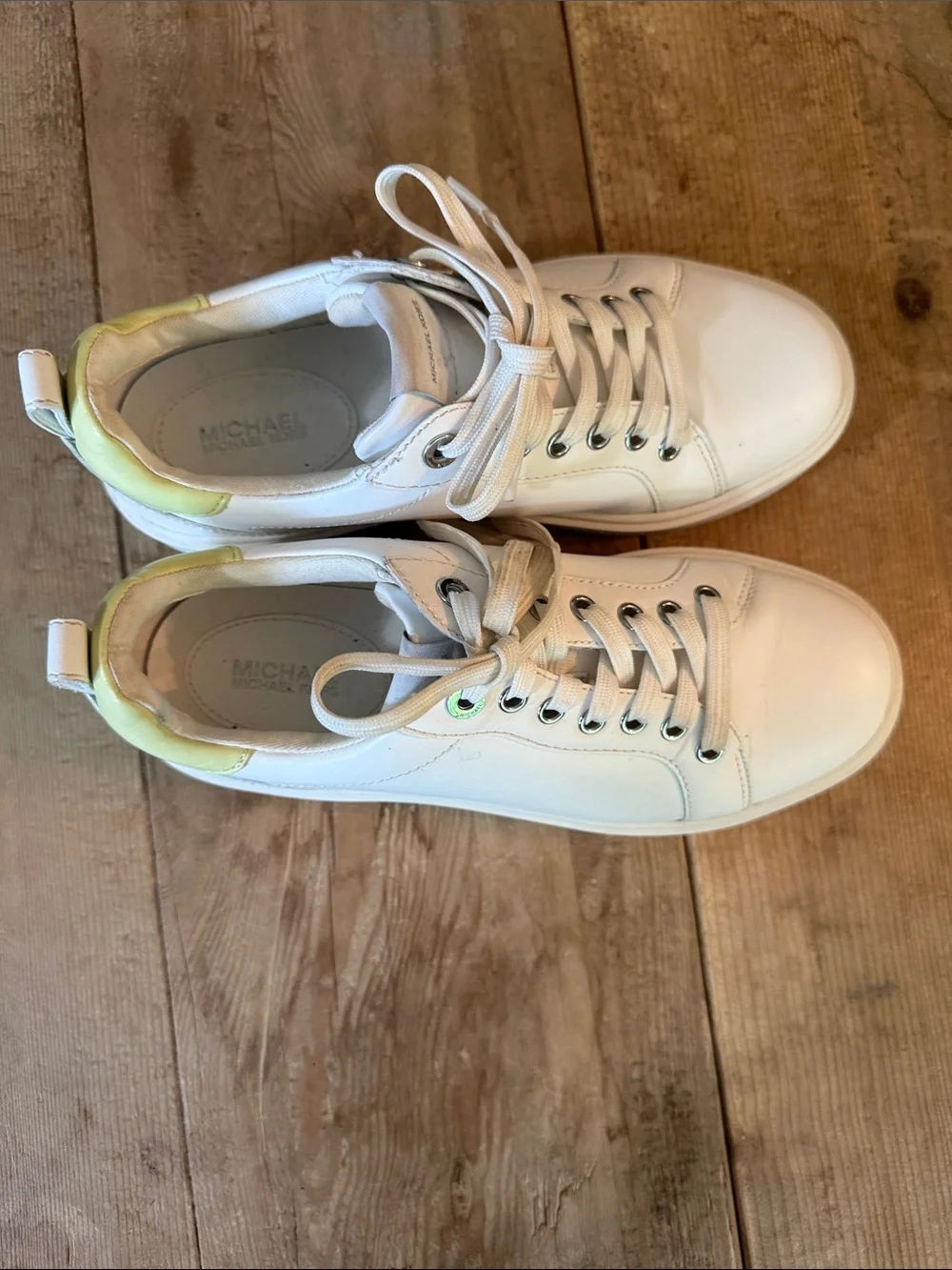 Michael Kors White Platform Sneakers with Pale Yellow Heel